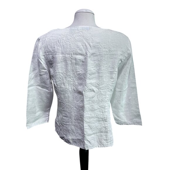 Saint Tropez Floral Embroidered Linen Long Sleeve Blouse Sz Large White 100% Lin - Picture 8 of 9